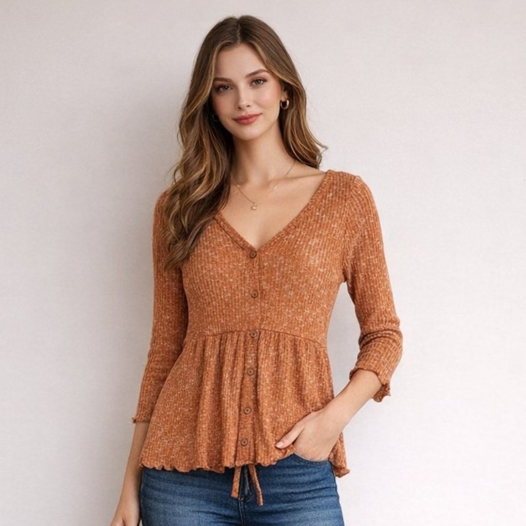 Almost Famous Ribbed Babydoll VNeck Cardigan L Almost Famous Ribbed Babydoll VNeck Cardigan L